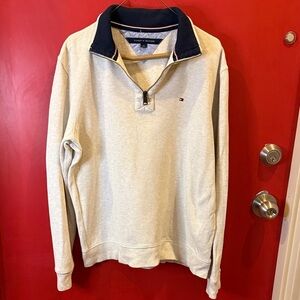Tommy Hilfiger Beige and Navy Zip-Up Sweater